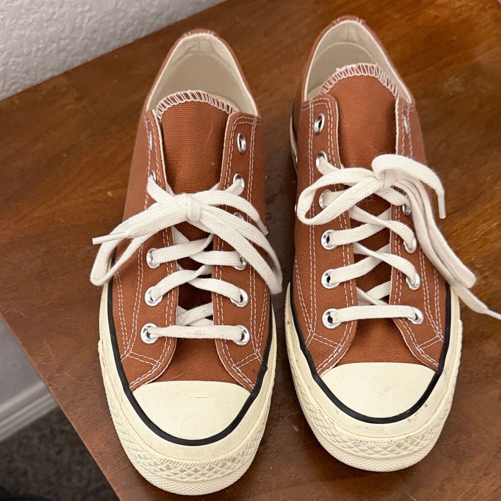 Brown Canvas Sneakers with White Laces